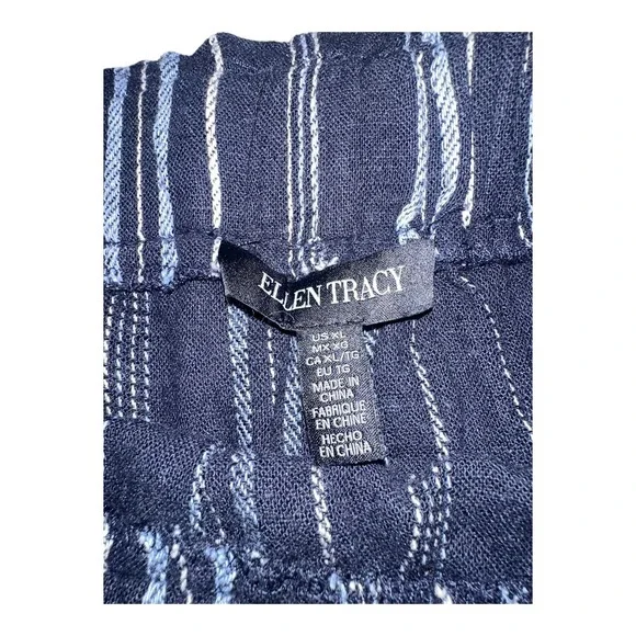 Ellen Tracy Blue Striped Linen Blend Paperbag Waist Skirt, XL - Picture 6 of 9